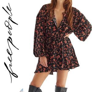 Free People Flower Fields mini dress in black mutli Size Small